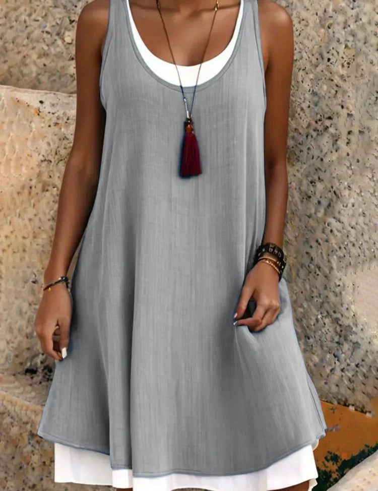 Marguerite Ashbourne | Sleeveless Scoop Neck Layered Mini Dress in Grey