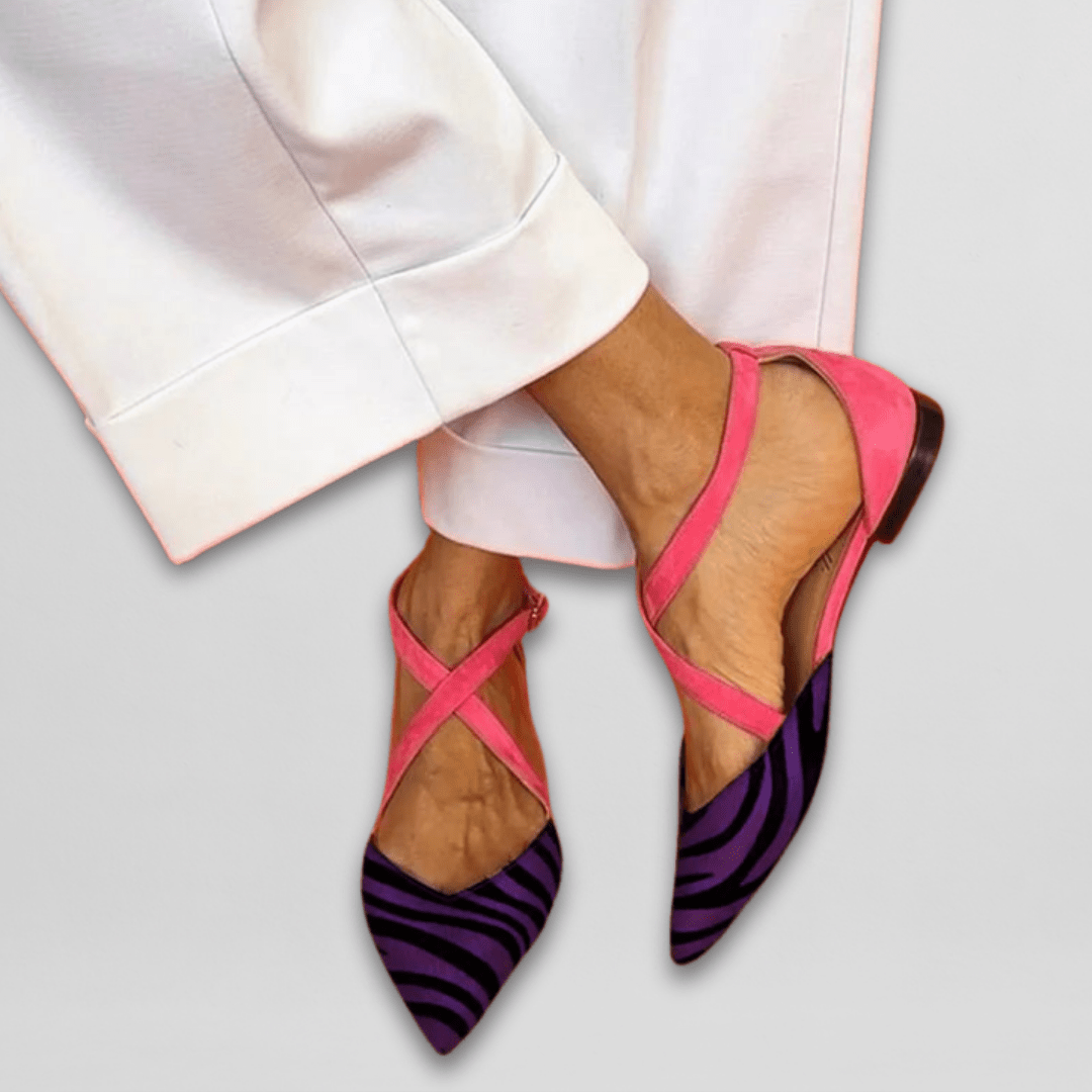 Severine Kingswell | Zebra Print Crisscross Strap Ballet Flats