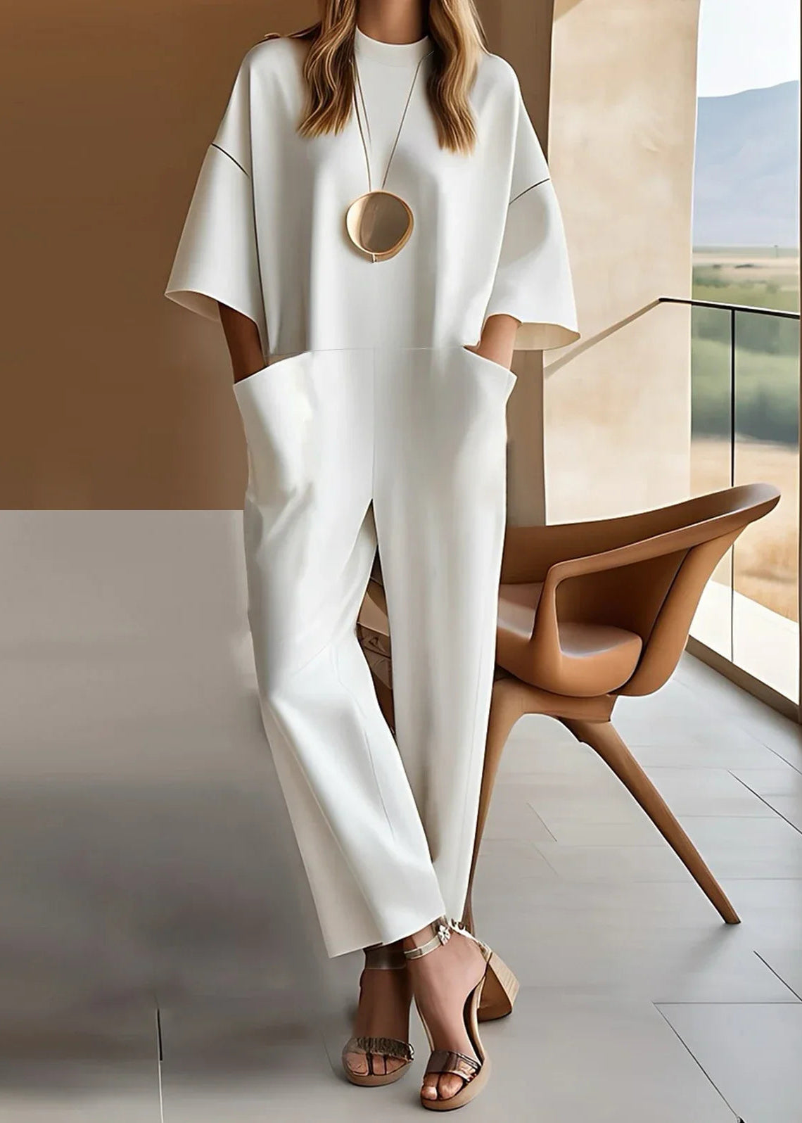 Cosette Fairmont | White Wide-Leg Jumpsuit with Deep Pockets
