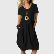 Maricel Fontenrose | Orange V-Neck Midi Dress with Pockets