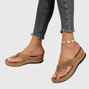 Rosette Dunleigh | Blue Flower Wedge Flip Flop Sandals