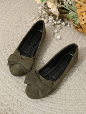 Annelise Devereaux | Olive Green Suede Bow Ballet Flats
