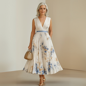 Séraphine Montclaire | Flowy Sleeveless Floral Midi Dress with V-Neck