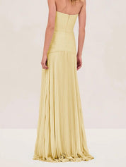 Genevra Solvaine | Sage Green Strapless Pleated Maxi Gown