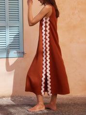 Théodora Vanbright | Black Sleeveless Maxi Dress with Wavy Contrast Side Trim