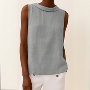 Amélie Fontclair | Sleeveless Roll Collar Blouse in Blue Grey Linen