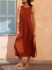 Théodora Vanbright | Black Sleeveless Maxi Dress with Wavy Contrast Side Trim