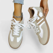 Rosalie Whitbourne | Beige & White Lace-Up Retro Sneakers