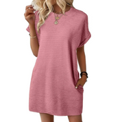 Rosalinde Wentmoor | Hot Pink Ribbed Crew Neck Mini T-Shirt Dress