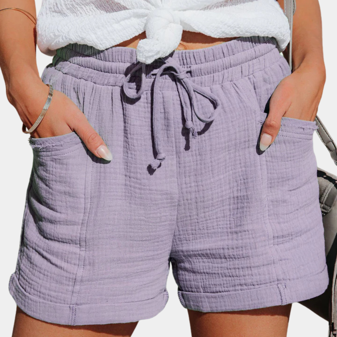 Isabelle Laurent | Cotton Gauze Drawstring Shorts in Khaki
