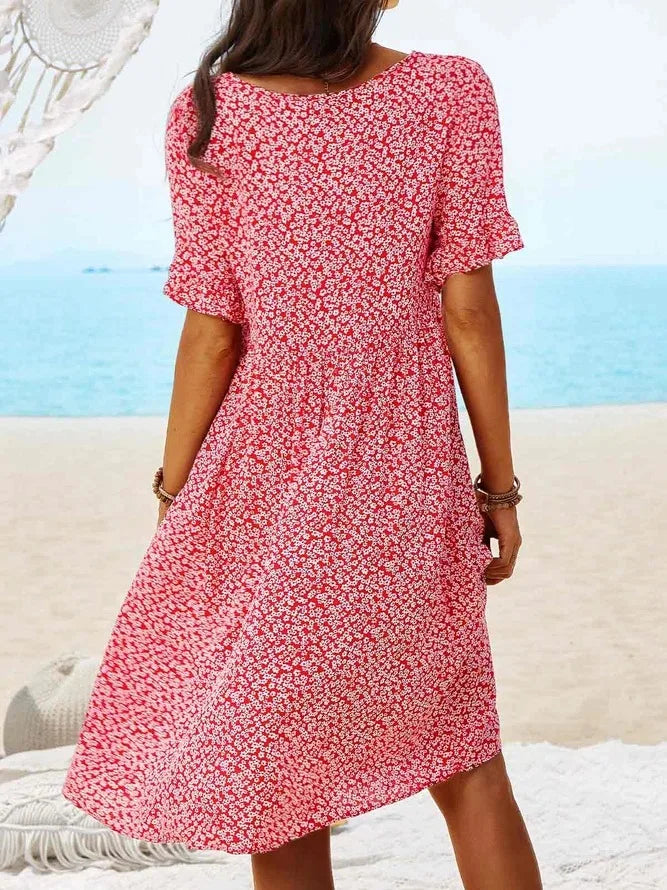 Coralie Vanbright | Blue Ditsy Floral Flutter Sleeve Smock Midi Dress
