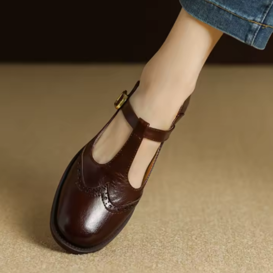 Vivienne Marcourt | Leather T-Strap Mary Jane Shoes with Brogue Detail