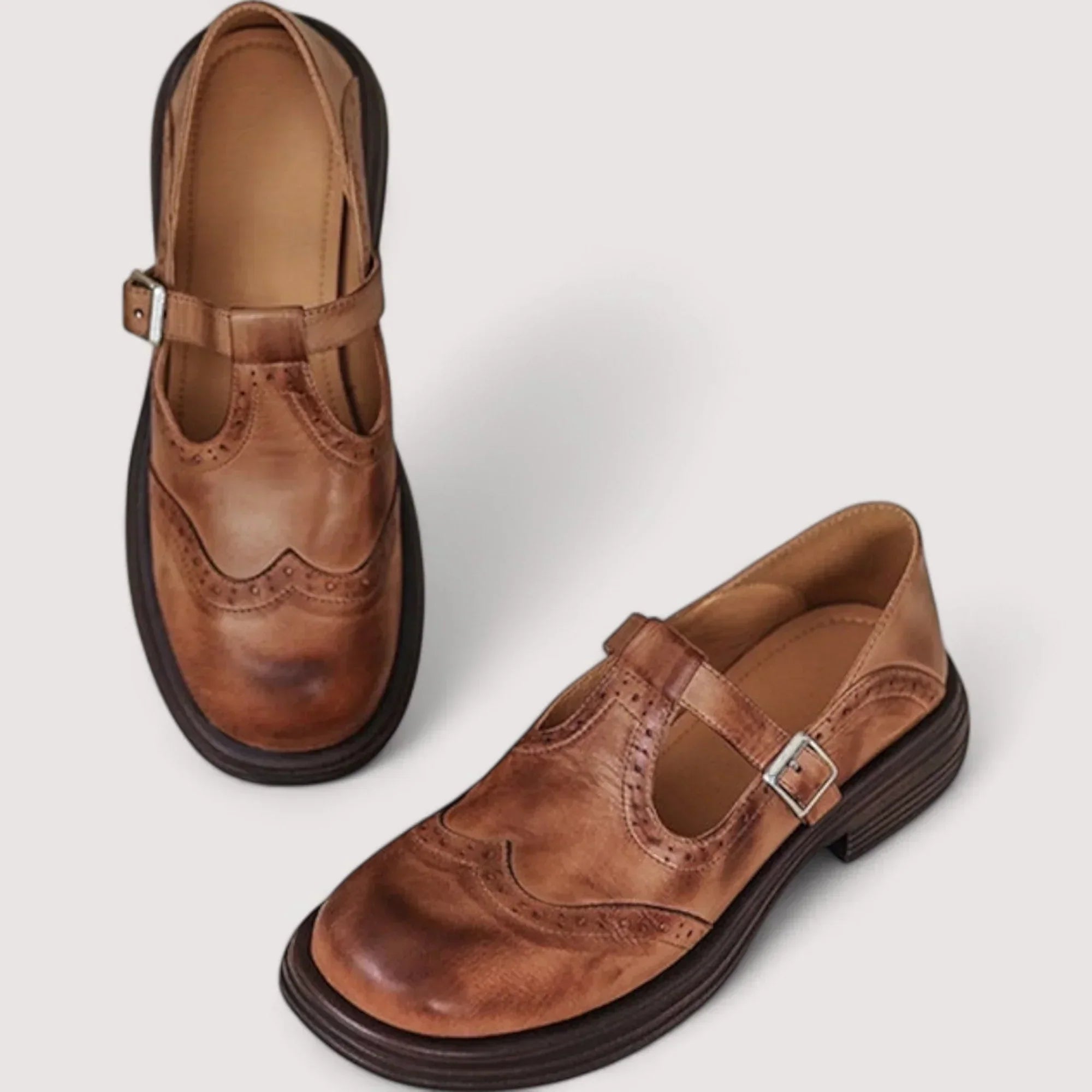 Rosalind Featherstone | Orthopedic Mary Jane Flats in Brown Leather