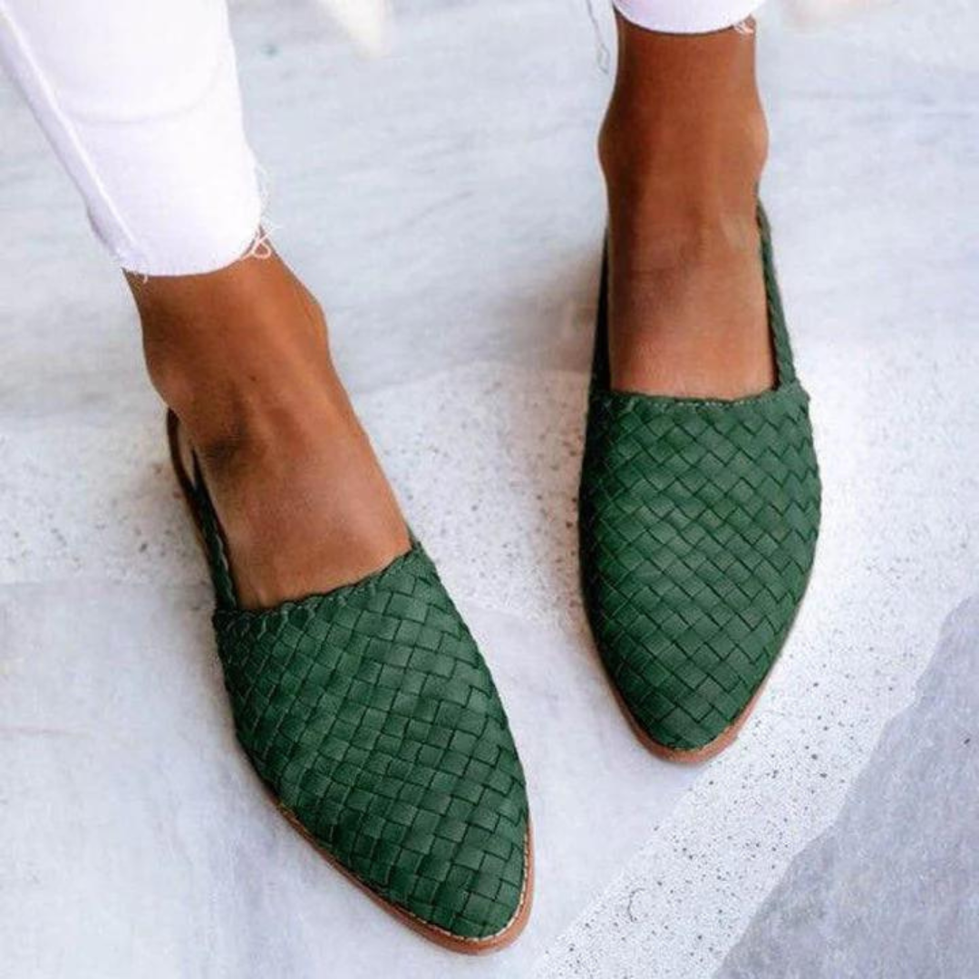 Nicolette Fairbourne | Brown Woven Vegan Leather Slingback Flats