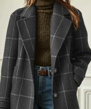 Sylviane Beaumont-Lacroix | Green Plaid Wool-Blend Lapel Overcoat