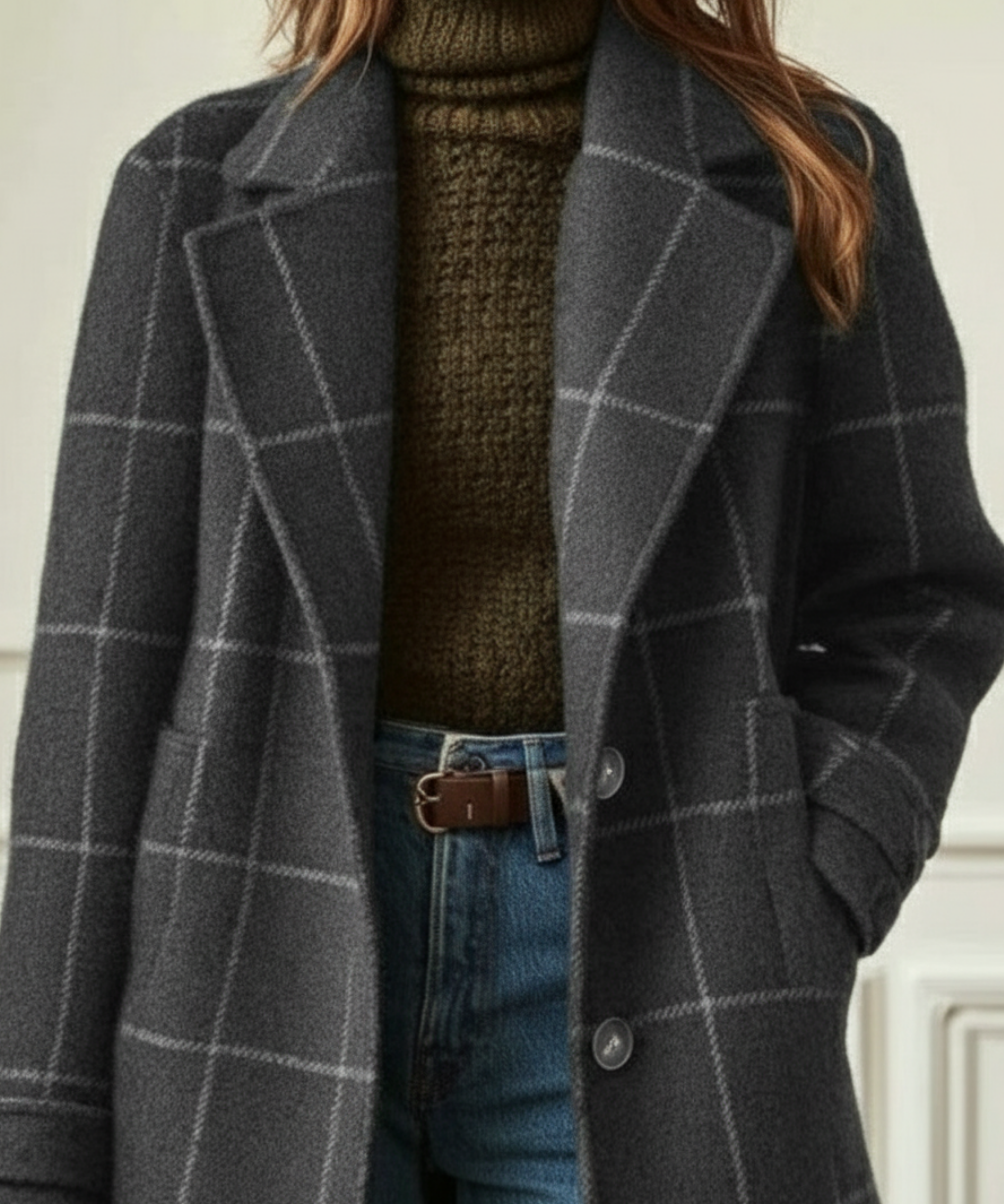Sylviane Beaumont-Lacroix | Green Plaid Wool-Blend Lapel Overcoat