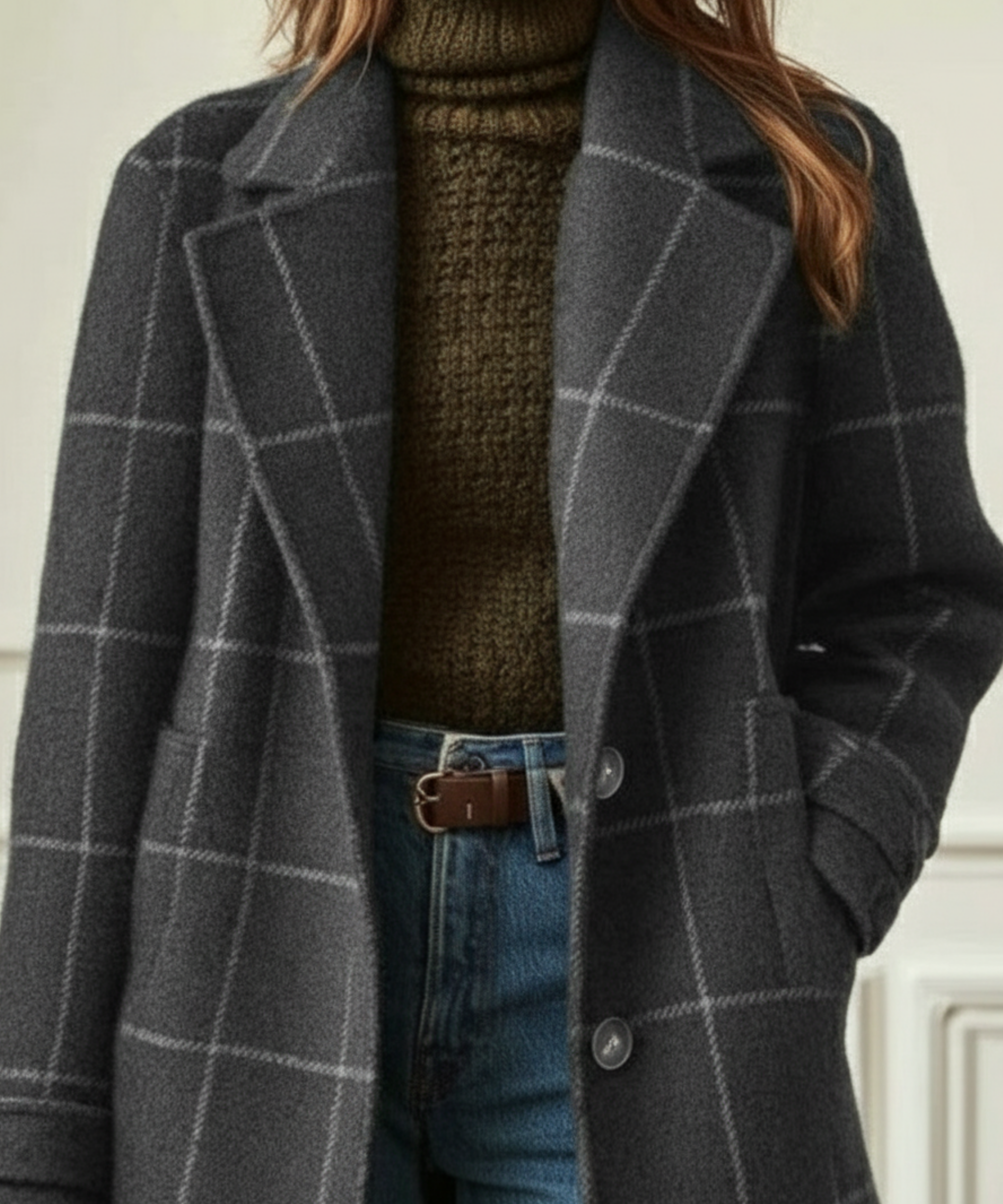 Sylviane Beaumont-Lacroix | Green Plaid Wool-Blend Lapel Overcoat