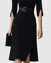 Vivienne Rochambeau | Classic Black Belted Midi Dress