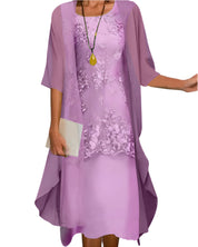Marguerite Ashvale | Floral Lace Layered Sheer Sleeve Midi Dress