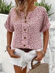 Rosette Hargreaves | Pink Floral Print Button-Up Blouse