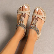 Seraphina Wycliffe | Boho Beaded Orthopedic Flat Sandals in Teal