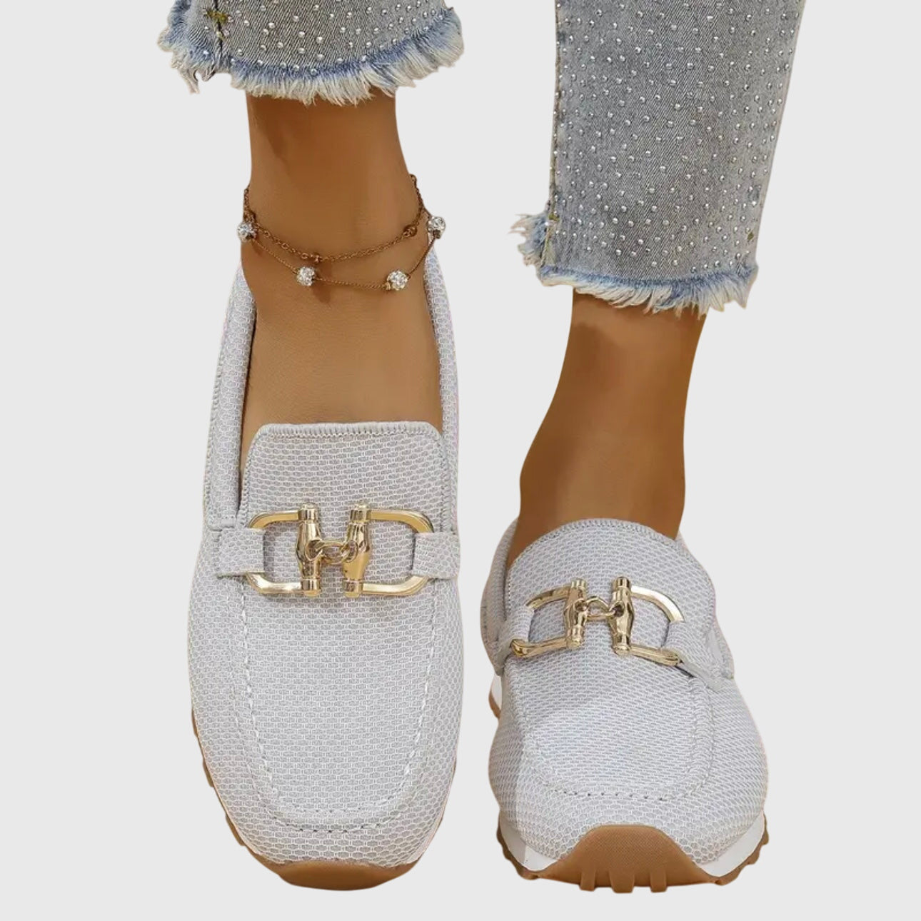 Colette Vanbright | Blue Mesh Platform Loafers with Gold Horsebit