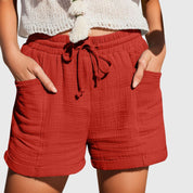 Isabelle Laurent | Cotton Gauze Drawstring Shorts in Khaki