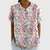 Colette Vaudrenne | Green Floral Print Short Sleeve Blouse