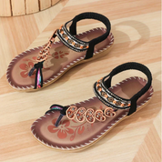 Sylvaine Beaumont | Boho Beaded Flat Sandals in Tan