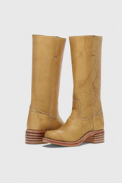Beatrice Langford | Tan Leather Knee-High Western Boots