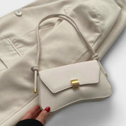 Clarisse Beaumont | Beige Faux Leather Shoulder Bag with Gold Clasp