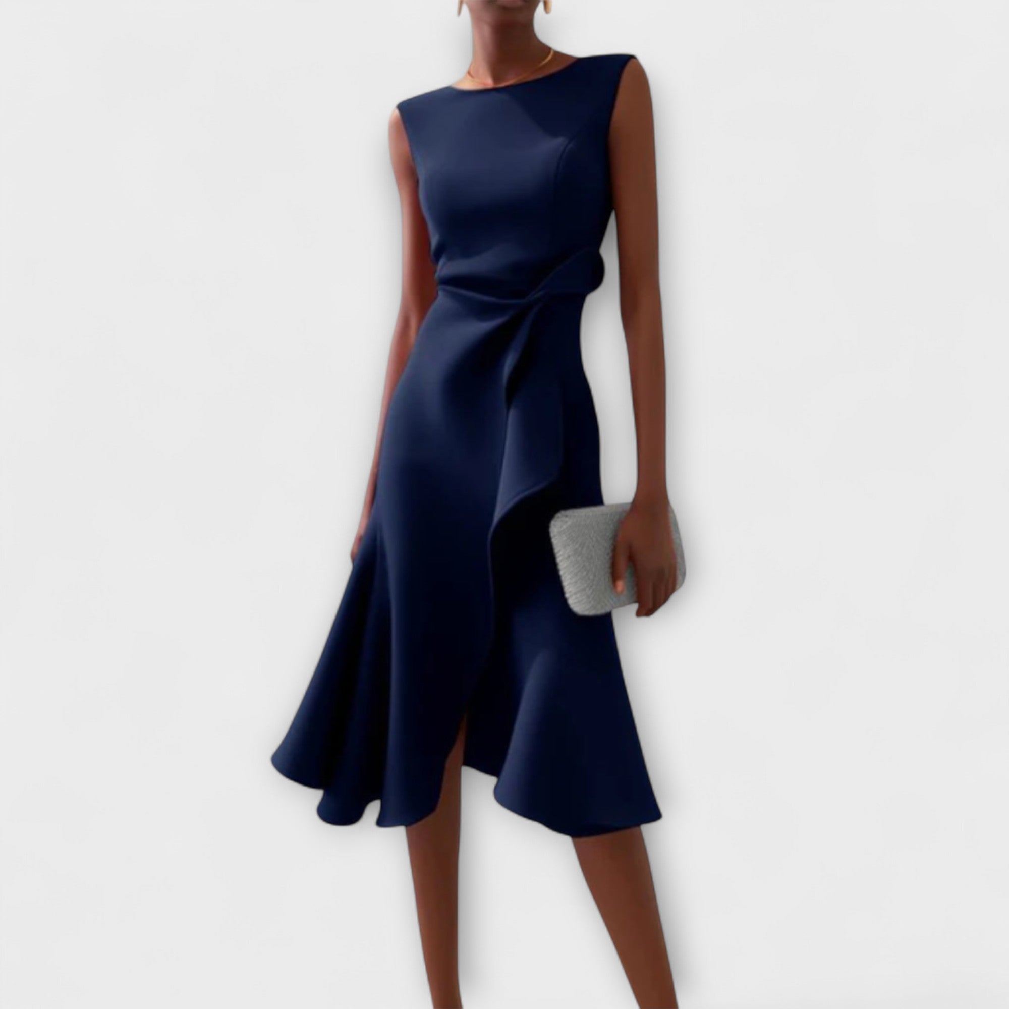 Celestine Beauvray | Red Sleeveless Asymmetric Draped Midi Dress