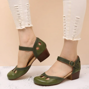 Cecile Morvannes | Green Orthopedic Low-Heeled Sandals for Women