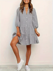 Elaine Rosecourt | Pink Gingham Button-Down Mini Dress with 3/4 Sleeves