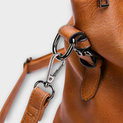 Serena Whitmore | Brown Faux Leather Tote Handbag with Shoulder Strap
