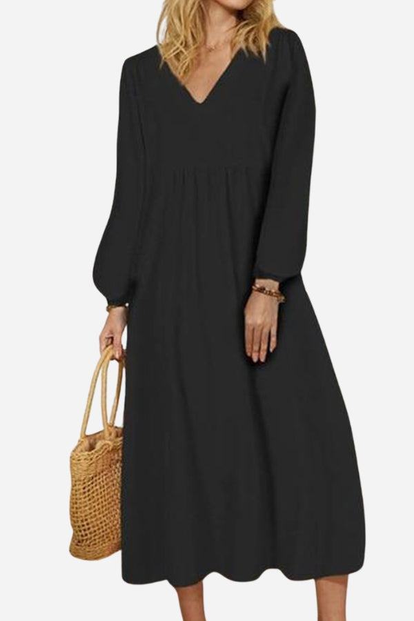 Céleste Fonvielle | Terracotta V-Neck Smocked Waist Midi Dress with Balloon Sleeves
