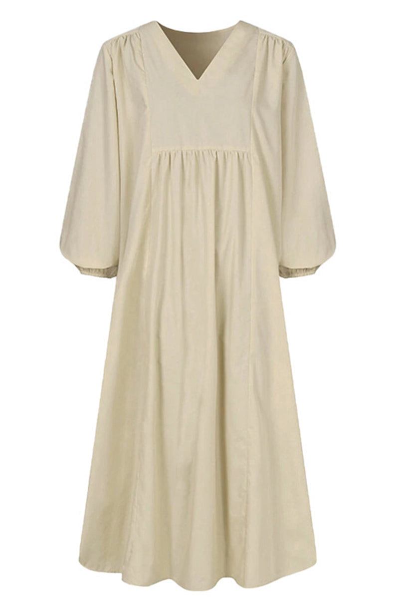 Céleste Fonvielle | Terracotta V-Neck Smocked Waist Midi Dress with Balloon Sleeves