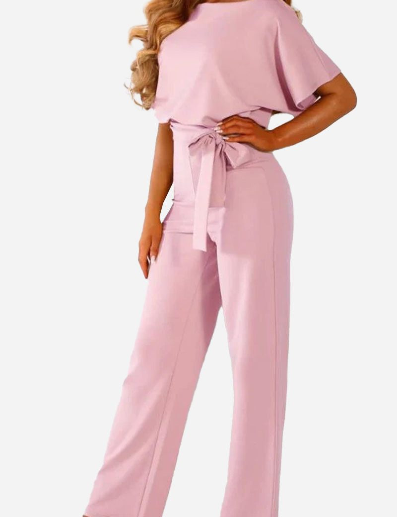 Vivienne Raincourt | Black Wide-Leg Belted Jumpsuit with Batwing Sleeves