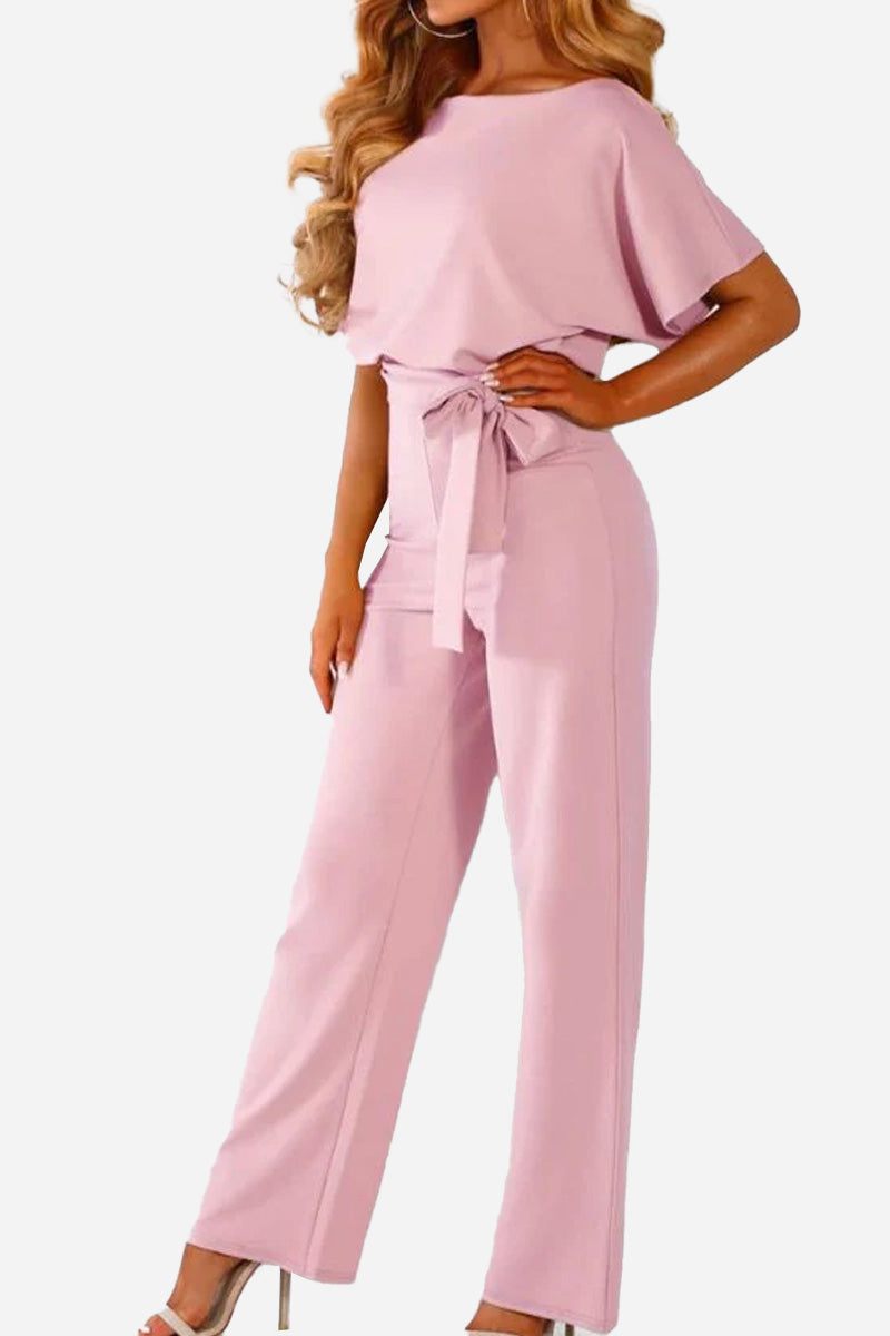 Vivienne Raincourt | Black Wide-Leg Belted Jumpsuit with Batwing Sleeves