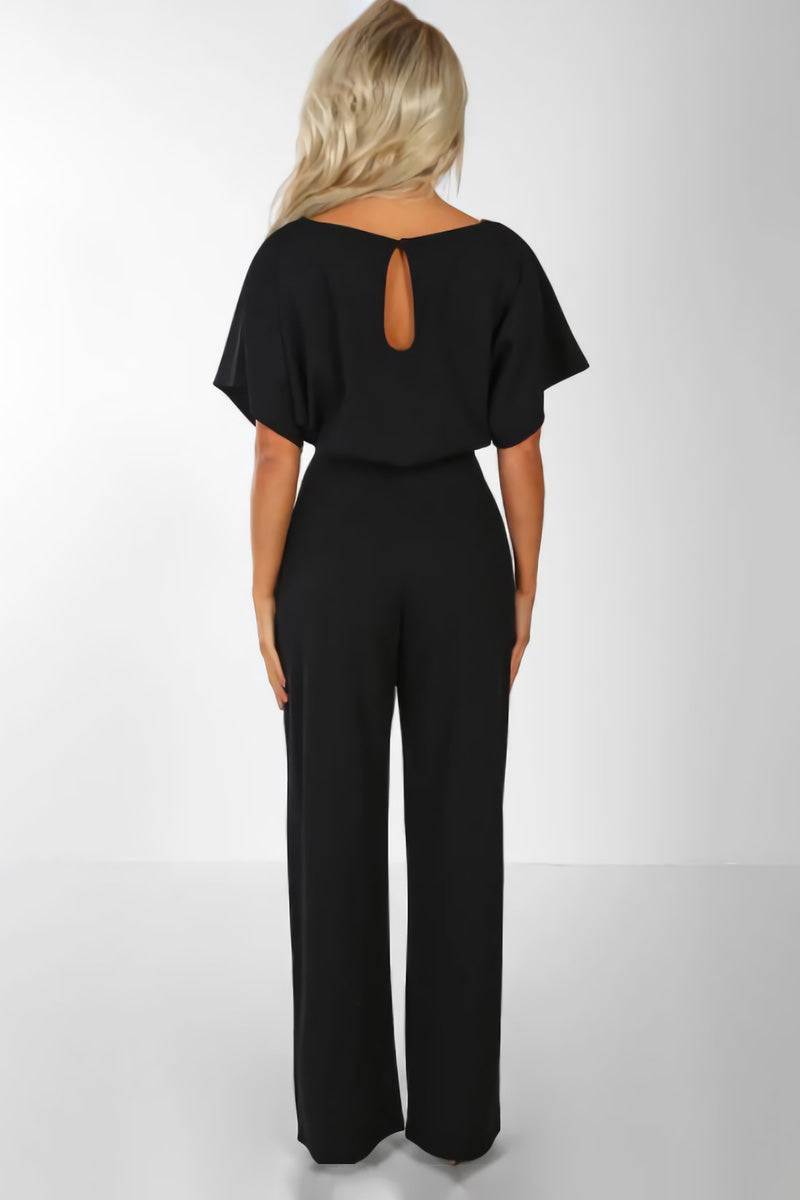 Vivienne Raincourt | Black Wide-Leg Belted Jumpsuit with Batwing Sleeves