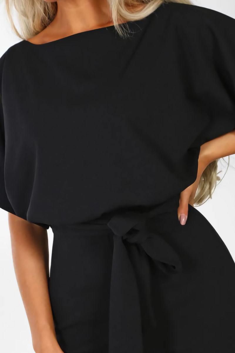 Vivienne Raincourt | Black Wide-Leg Belted Jumpsuit with Batwing Sleeves