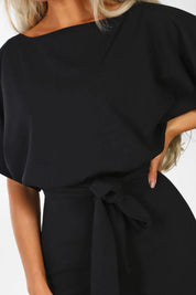Vivienne Raincourt | Black Wide-Leg Belted Jumpsuit with Batwing Sleeves