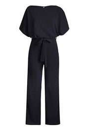 Vivienne Raincourt | Black Wide-Leg Belted Jumpsuit with Batwing Sleeves