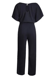 Vivienne Raincourt | Black Wide-Leg Belted Jumpsuit with Batwing Sleeves