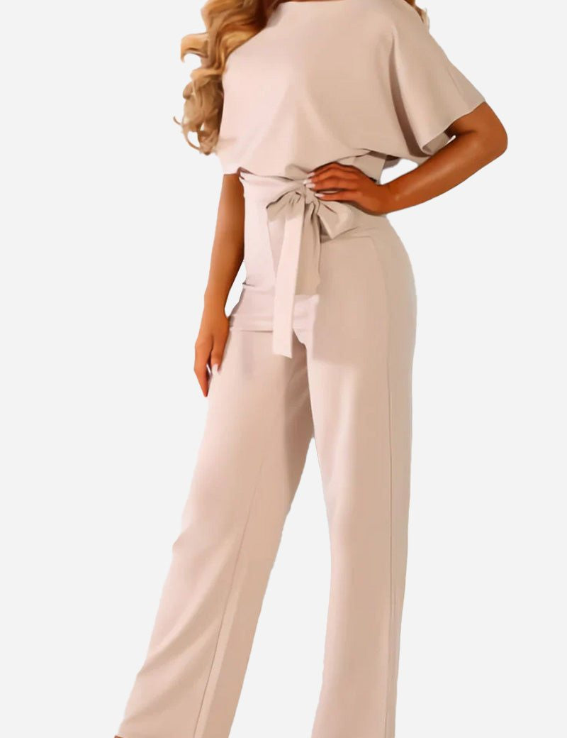 Vivienne Raincourt | Black Wide-Leg Belted Jumpsuit with Batwing Sleeves