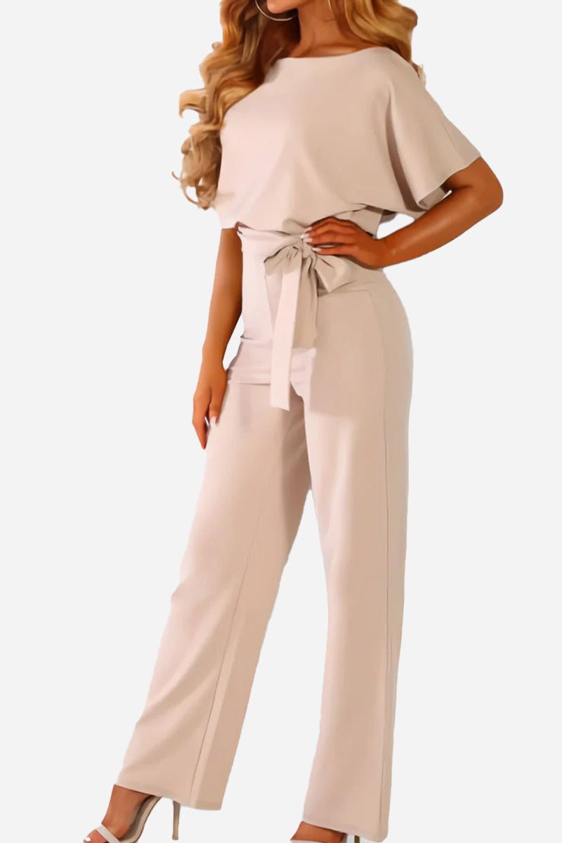Vivienne Raincourt | Black Wide-Leg Belted Jumpsuit with Batwing Sleeves