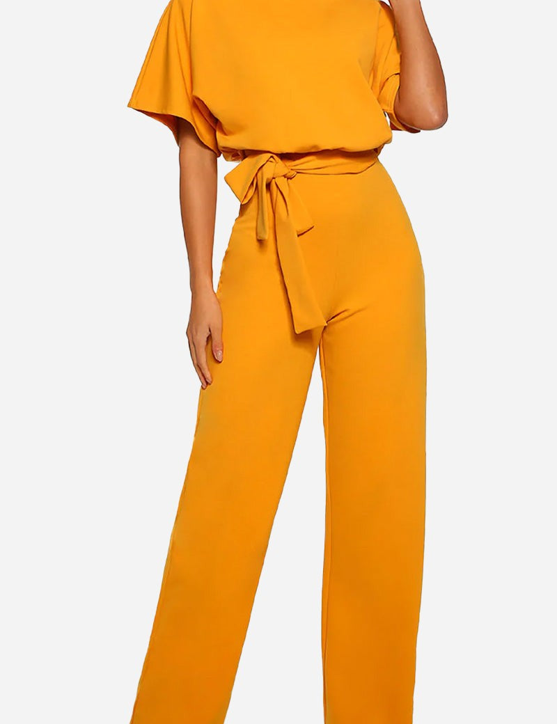 Vivienne Raincourt | Black Wide-Leg Belted Jumpsuit with Batwing Sleeves