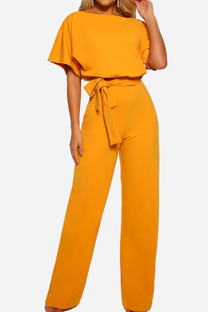 Vivienne Raincourt | Black Wide-Leg Belted Jumpsuit with Batwing Sleeves