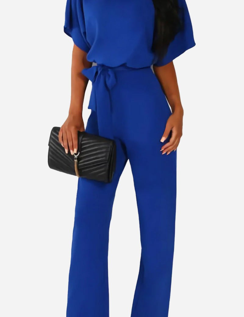 Vivienne Raincourt | Black Wide-Leg Belted Jumpsuit with Batwing Sleeves