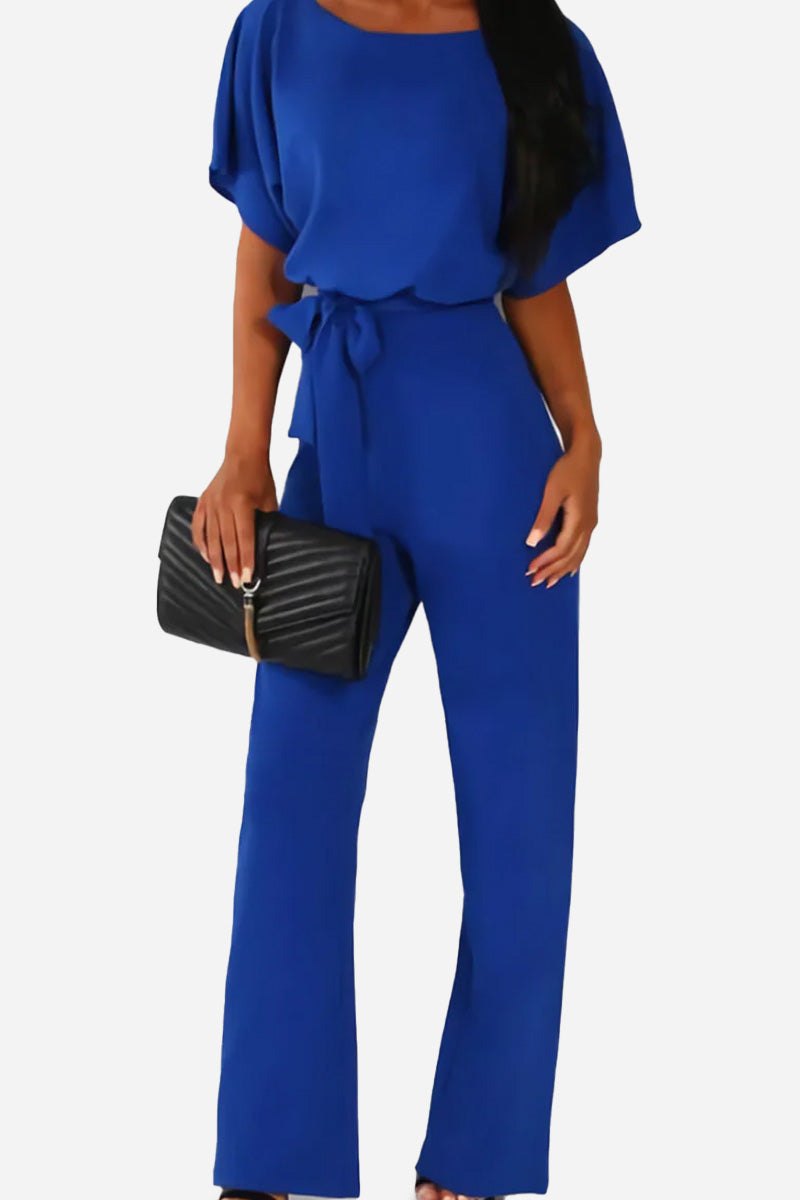 Vivienne Raincourt | Black Wide-Leg Belted Jumpsuit with Batwing Sleeves